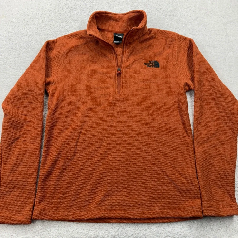 The North Face Mens‎ Small Burnt Orange Waffle Knit Quarter Zip Fleece Pullover